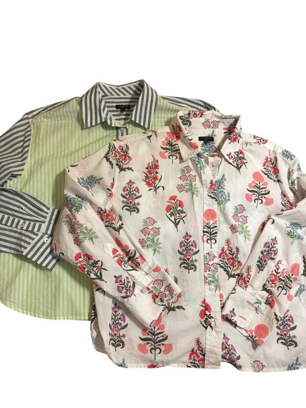 2 Talbots Button Up Shirts Stripes Floral Green White Size Large Petite